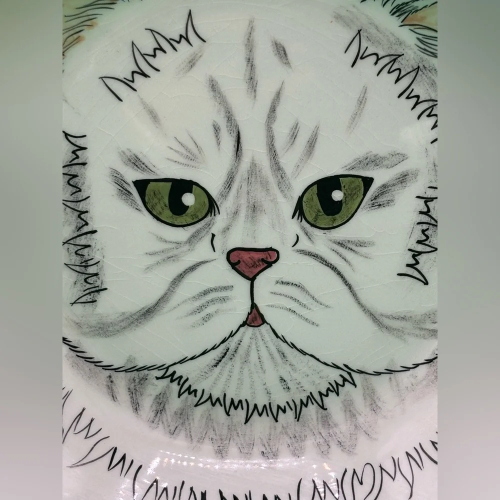 Cats by Nina Lyman Ceramic Cat Bowl White Persian 8 in